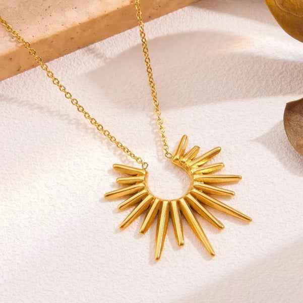 Gold Starburst Necklace: Radiant Celestial Pendant Sunburst Jewelry
