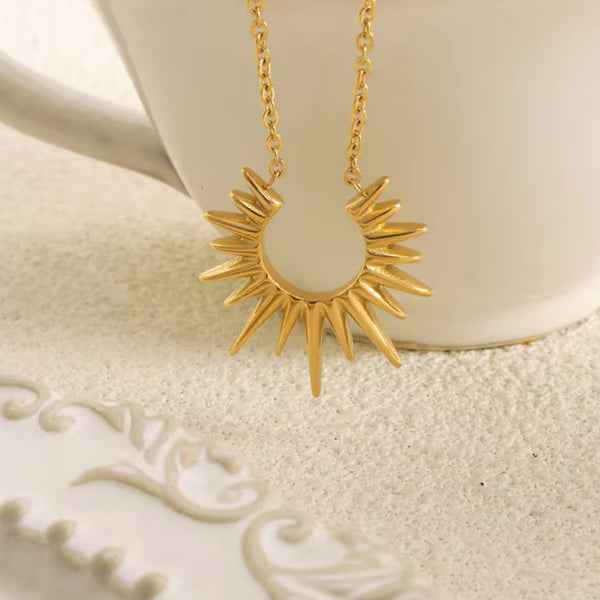 Gold Starburst Necklace: Radiant Celestial Pendant Sunburst Jewelry