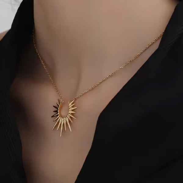 Gold Starburst Necklace: Radiant Celestial Pendant Sunburst Jewelry