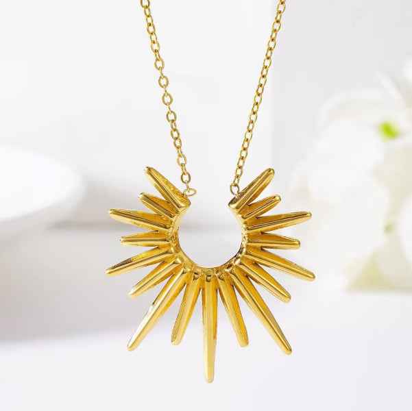 Gold Starburst Necklace: Radiant Celestial Pendant Sunburst Jewelry