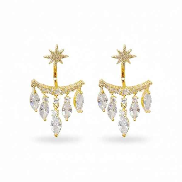 Gold Starburst Earrings | Dainty Celestial Crystal Drop Jacket Studs
