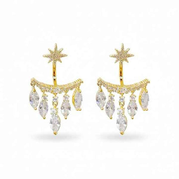 Gold Starburst Earrings | Dainty Celestial Crystal Drop Jacket Studs