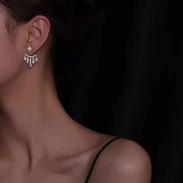 Gold Starburst Earrings | Dainty Celestial Crystal Drop Jacket Studs
