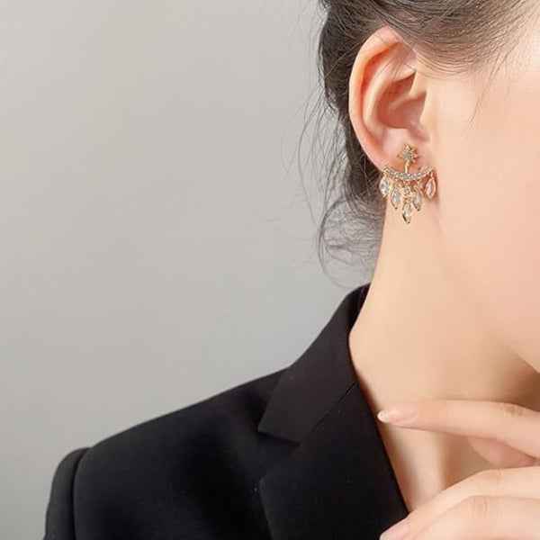 Gold Starburst Earrings | Dainty Celestial Crystal Drop Jacket Studs