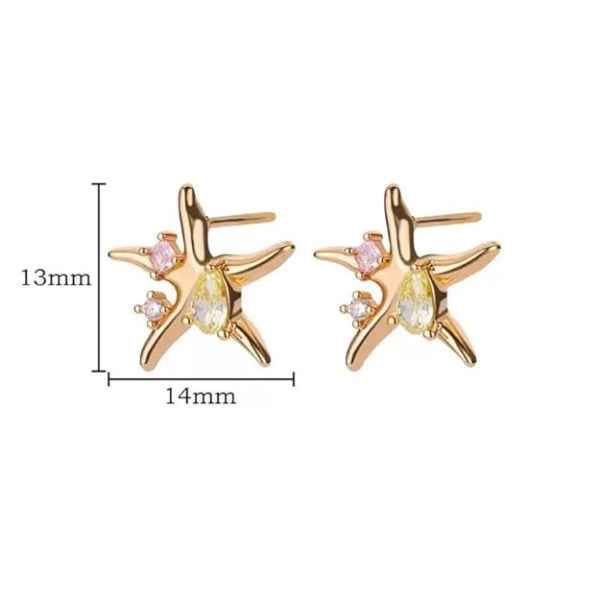Gold Starfish Earrings | Dainty Sea Star Crystal Coastal Post Studs