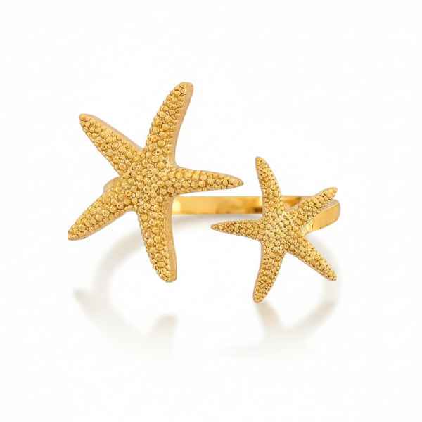 Gold Starfish Ring - Shimmering Nautical Adjustable Beach Band Ring