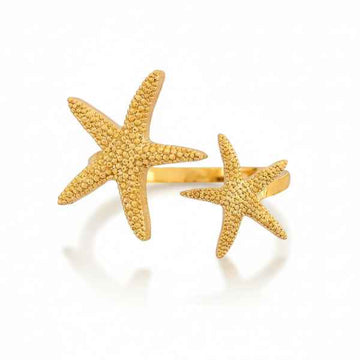 Gold Starfish Ring - Shimmering Nautical Adjustable Beach Band Ring