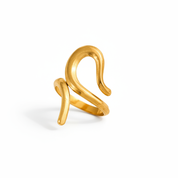Gold Plated Swirl Ring: Adjustable Wave Band for Chic Statement Jewelry