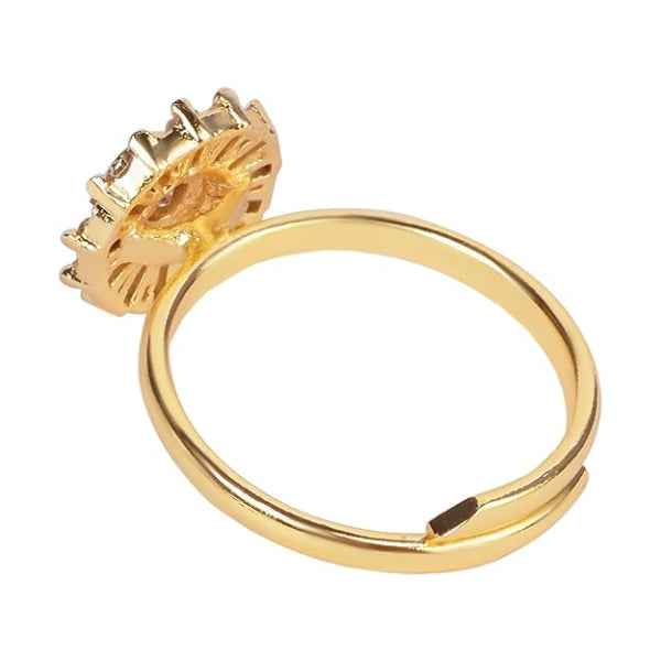 Gold Sunflower Ring: Baguette Crystal Band Adjustable Statement Ring