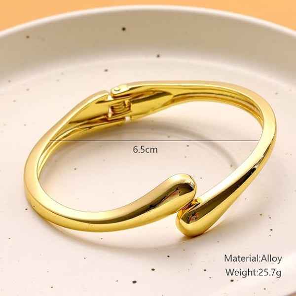 Gold Teardrop Bangle - Luxury Hinged Cuff & Polished Minimalist Jewelry