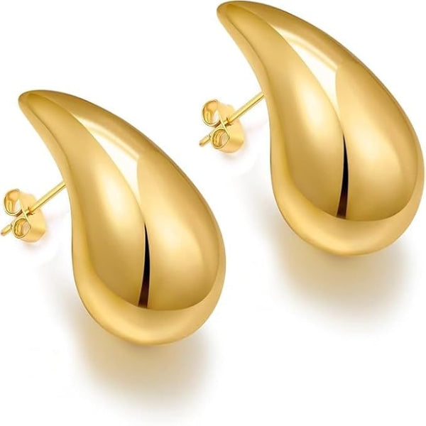 Chunky Gold Teardrop Earrings | Puffy Drop Studs | Minimalist Jewelry - LA Miraya