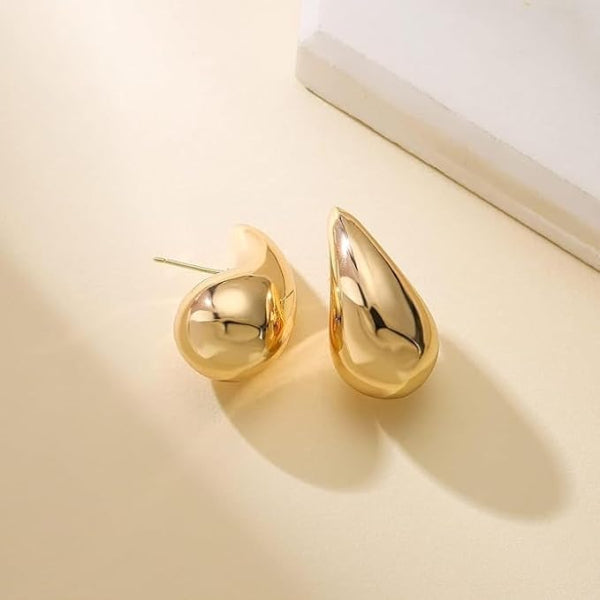 Chunky Gold Teardrop Earrings | Puffy Drop Studs | Minimalist Jewelry - LA Miraya