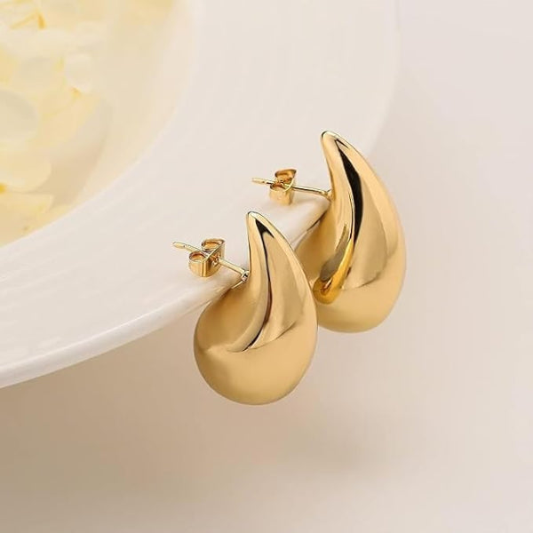 Chunky Gold Teardrop Earrings | Puffy Drop Studs | Minimalist Jewelry - LA Miraya