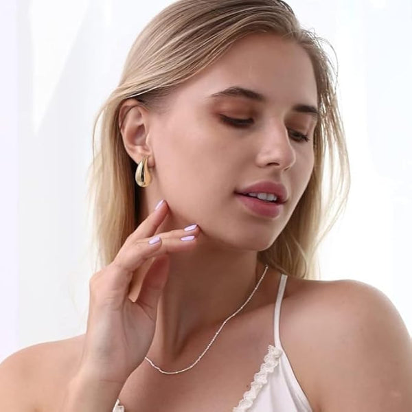 Chunky Gold Teardrop Earrings | Puffy Drop Studs | Minimalist Jewelry - LA Miraya