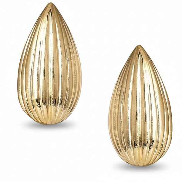 Chic Gold Teardrop Stud Earrings | Ribbed Statement Jewelry