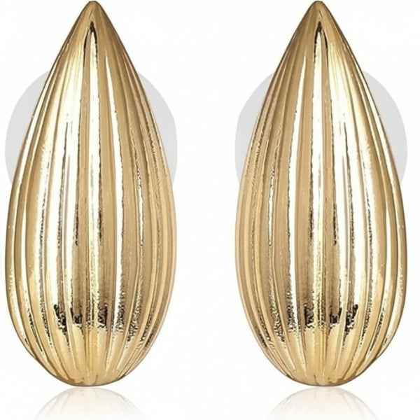 Chic Gold Teardrop Stud Earrings | Ribbed Statement Jewelry