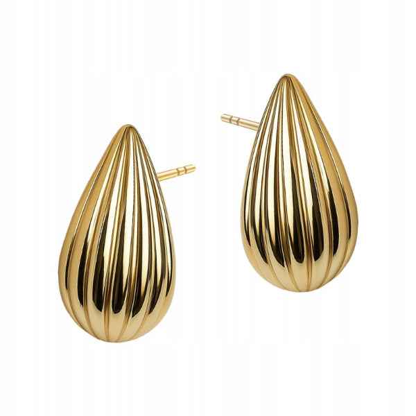 Chic Gold Teardrop Stud Earrings | Ribbed Statement Jewelry