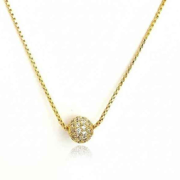 Sparkling Gold Tone Pave Ball Pendant | Dainty Necklace for Layering