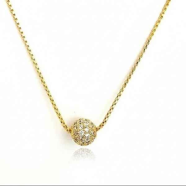 Sparkling Gold Tone Pave Ball Pendant | Dainty Necklace for Layering