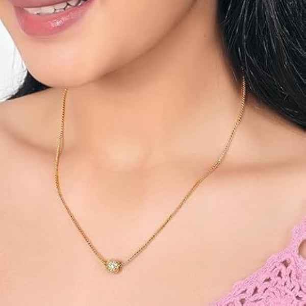 Sparkling Gold Tone Pave Ball Pendant | Dainty Necklace for Layering