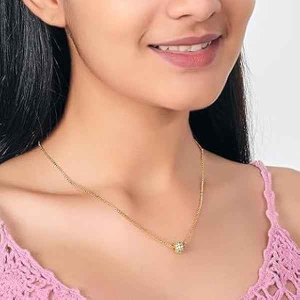 Sparkling Gold Tone Pave Ball Pendant | Dainty Necklace for Layering