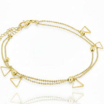 Gold Triangle Anklet - Shimmering Bead Charm Layered Foot Jewelry