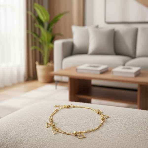 Gold Triangle Anklet - Shimmering Bead Charm Layered Foot Jewelry