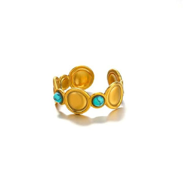 Gold Plated Turquoise Ring - Shimmering Gemstone Band Adjustable Promise Ring