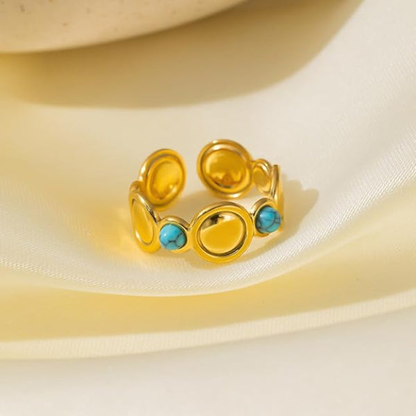 Gold Plated Turquoise Ring - Shimmering Gemstone Band Adjustable Promise Ring