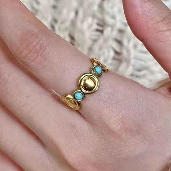 Gold Plated Turquoise Ring - Shimmering Gemstone Band Adjustable Promise Ring