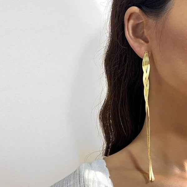 Gold Twisted Dangles | 14k Gold Long Drop Earrings | Spiral Dangle Studs