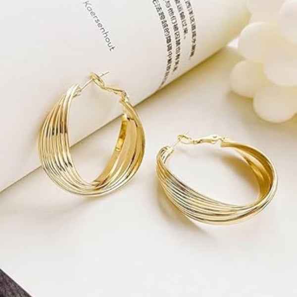 Gold Twisted Hoop Earrings: 14K Plated Layered Statement Jewelry