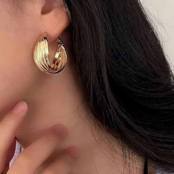 Gold Twisted Hoop Earrings: 14K Plated Layered Statement Jewelry
