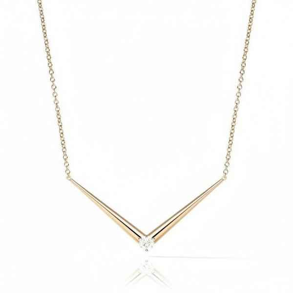 Dainty Gold V-Bar Necklace with Diamond Accent - Minimalist Jewelry