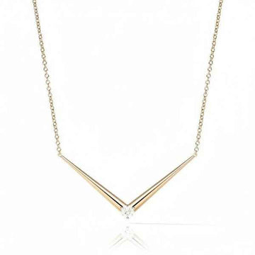 Dainty Gold V-Bar Necklace with Diamond Accent - Minimalist Jewelry
