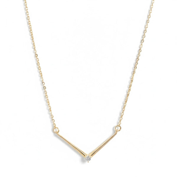 Dainty Gold Plated V Necklace – Minimalist Bar Pendant with Zirconia