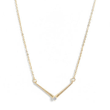 Dainty Gold Plated V Necklace – Minimalist Bar Pendant with Zirconia