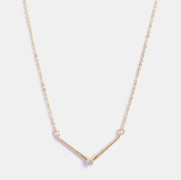 Dainty Gold V Necklace – Minimalist Bar Pendant with Zirconia