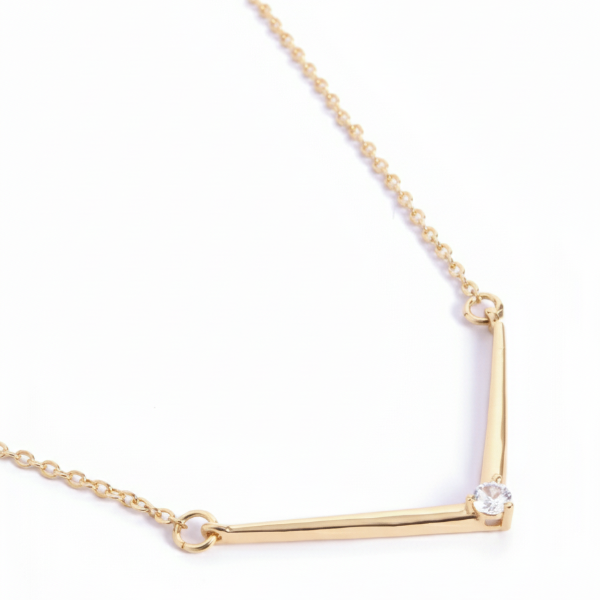 Dainty Gold Plated V Necklace – Minimalist Bar Pendant with Zirconia