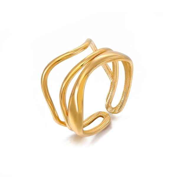 Gold Wave Ring: Multi Layer Band Wide Minimalist Adjustable Jewelry