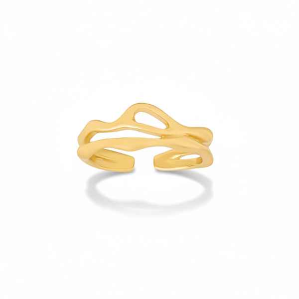 Gold Wavy Ring - Shimmering Organic Wrap Stylish Statement Band Ring