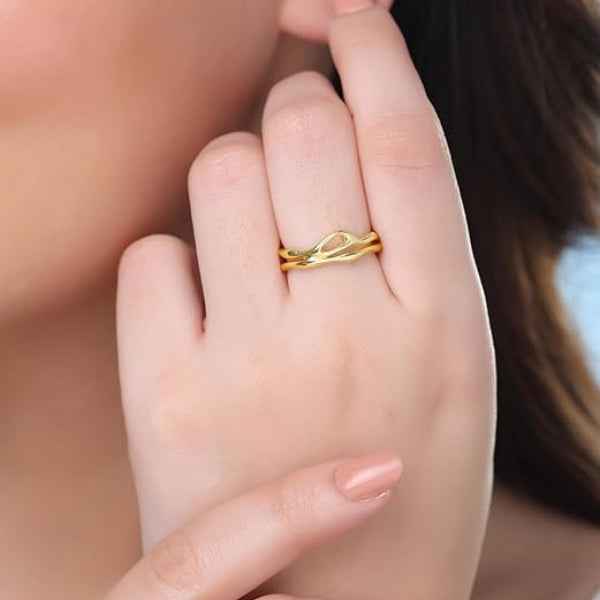 Gold Wavy Ring - Shimmering Organic Wrap Stylish Statement Band Ring