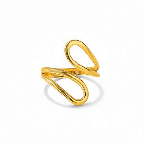 Gold Wavy Ring - Shimmering Open Wrap Stylish Statement Band Ring