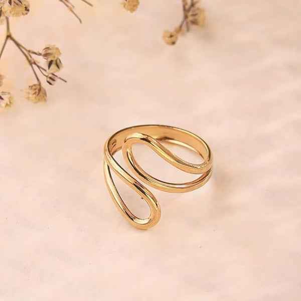 Gold Wavy Ring - Shimmering Open Wrap Stylish Statement Band Ring