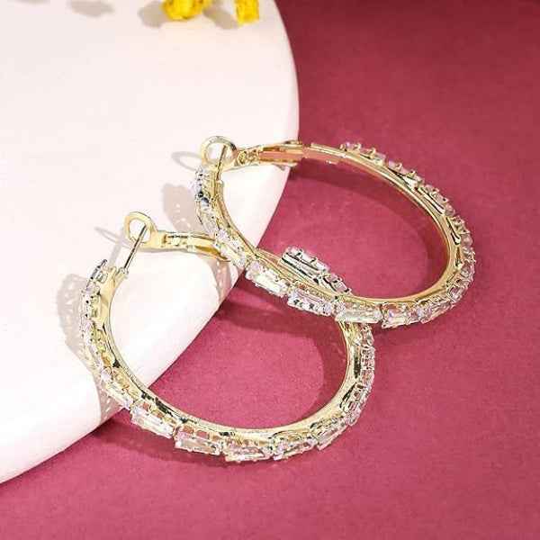 14k Gold Plated Hoop Earrings | Geometric Stylish Design for Women
