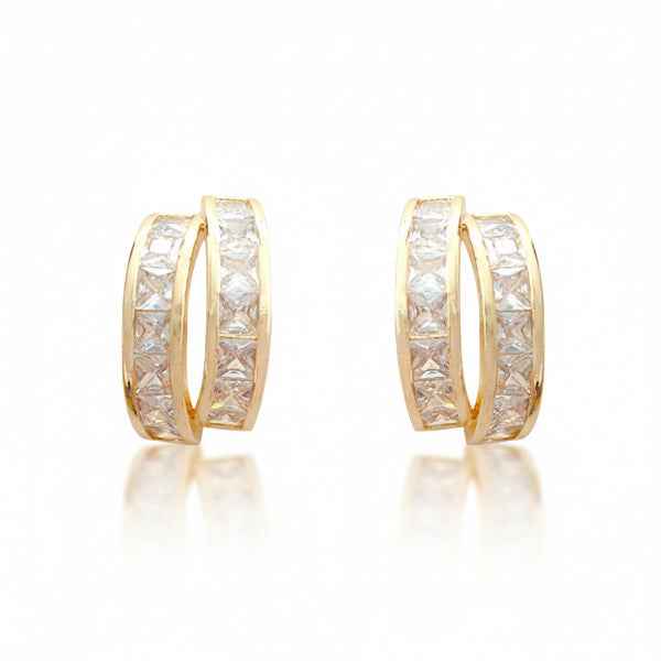 14k Gold Plated Double Huggie Earrings | Crystal Party Wear Jewelry