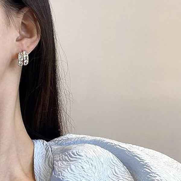 14k Gold Plated Double Huggie Earrings | Crystal Party Wear Jewelry