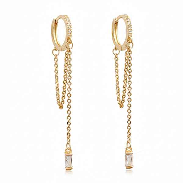 14k Gold Plated Tassel Long Drop Earrings | Trendy Chain Design