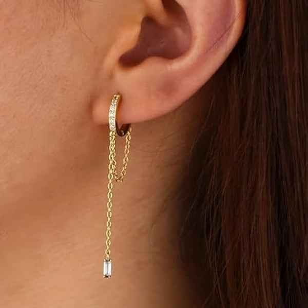 14k Gold Plated Tassel Long Drop Earrings | Trendy Chain Design
