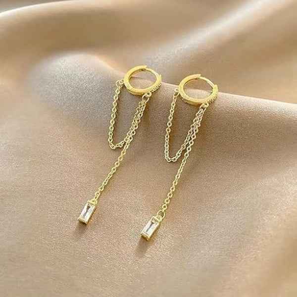 14k Gold Plated Tassel Long Drop Earrings | Trendy Chain Design